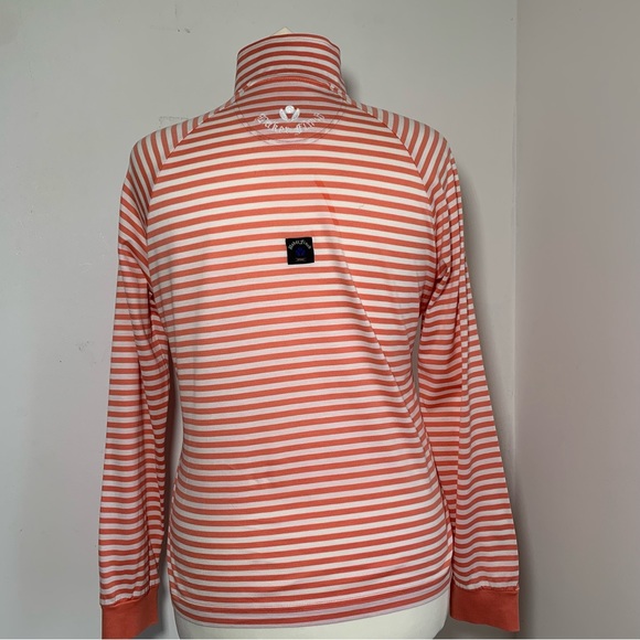 Baker Finch Sports Designer Half Zip T-Shirt Golf Coral Stripe Long Sleeve Large - Picture 7 of 14